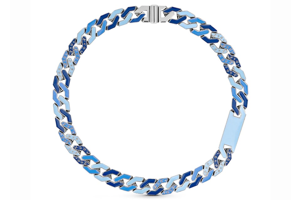 Louis Vuitton Cuban Chain Necklace Blue in Metal/Enamel with Silver-tone -  US