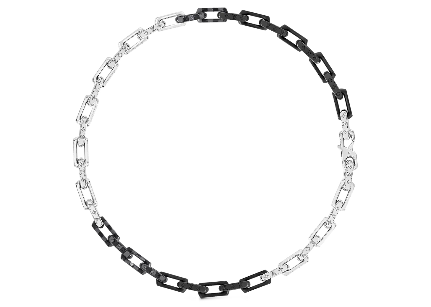 Louis Vuitton Damier Chain Link Black Silver Grey Logo Patches Bracelet  Cuban M  eBay