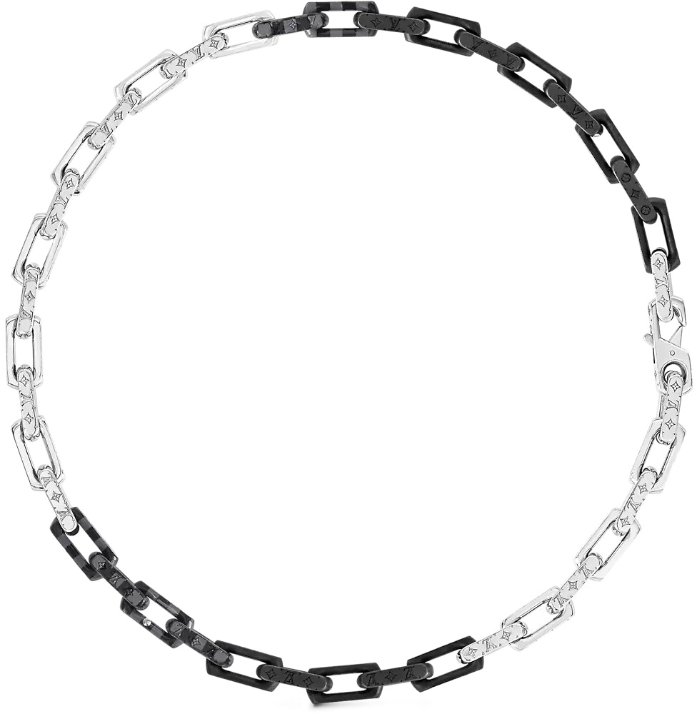 Spytte ud forvrængning svimmelhed Louis Vuitton Damier Chain Necklace Graphite Silver/Black in Silver  Metal/Nylon with Silver-tone
