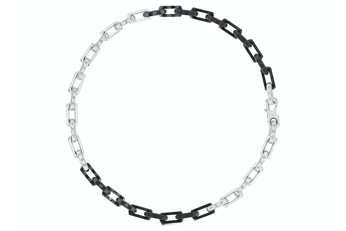 Pre-owned Louis Vuitton Damier Chain Necklace Graphite Silver/black