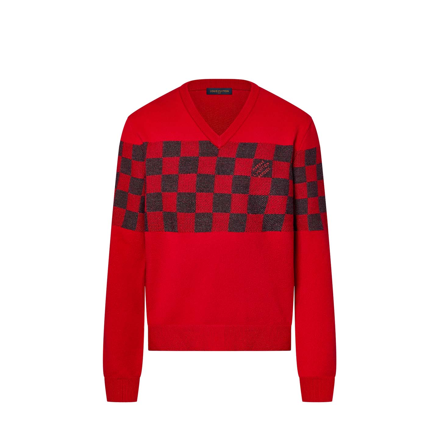 Louis Vuitton Damier V-Neck Wool Pullover Bright Red Men's