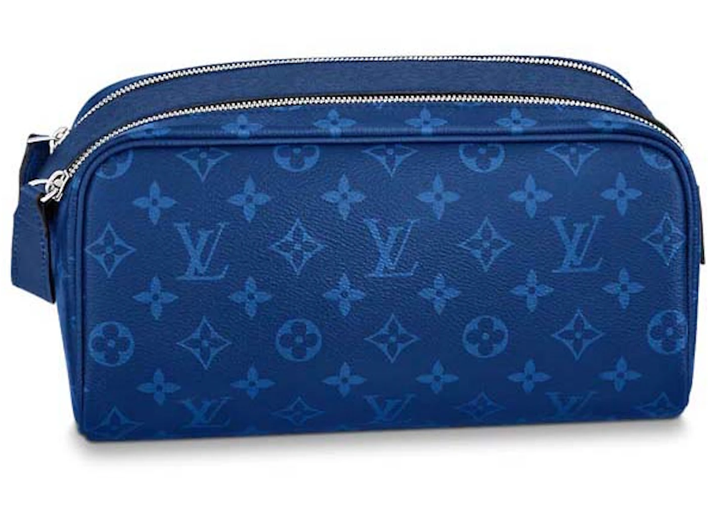 Louis Vuitton Dopp Kit Toilet Pouch Cobalt Blue in Monogram Coated Canvas/Taiga Cowhide Leather with Silver-tone -