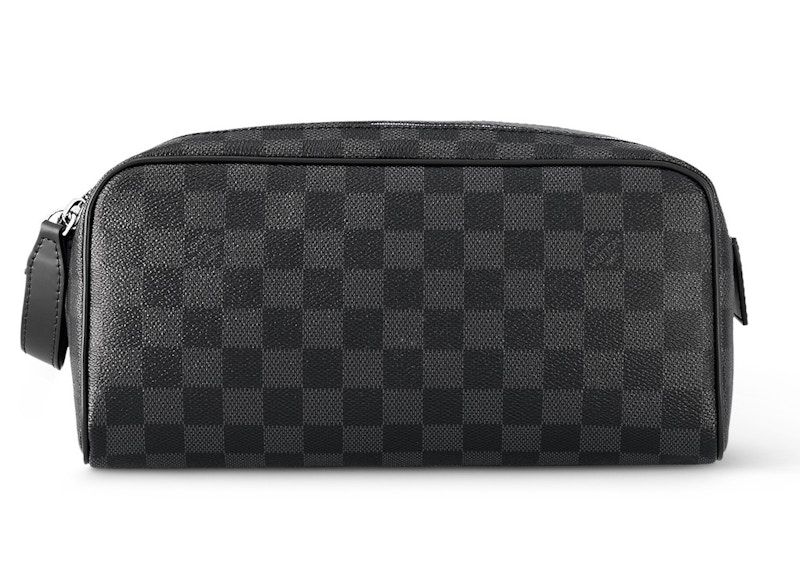 Pre-owned Louis Vuitton Men's Dopp Kit Toilet Pouch In Damier Graphite Canvas