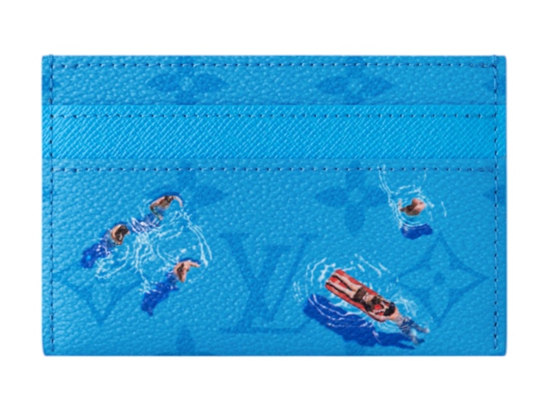 Pre-owned Louis Vuitton Men's Double Card Case Pool In Pool Blue