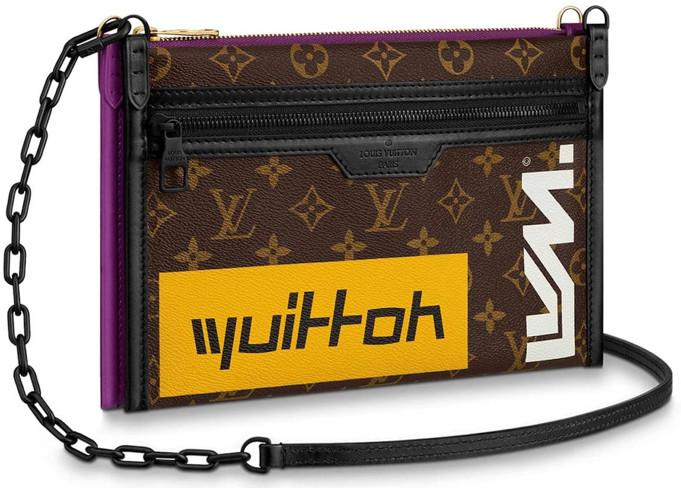 Louis Vuitton Double Flat Messenger Monogram Logo Story Brown/Purple in  Canvas/Denim with Black/Gold-tone - US