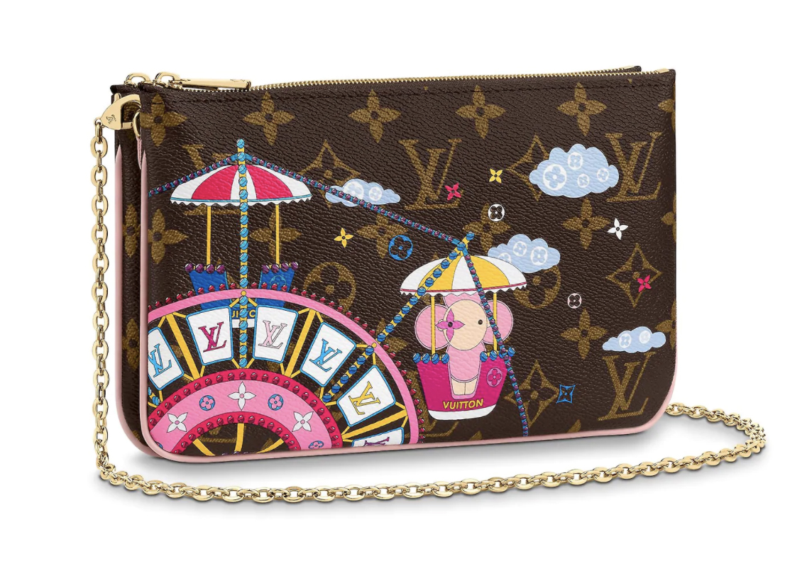 Louis Vuitton Double Zip Pochette Monogram Vivienne Holiday Rose Ballerine  Pink in Coated Canvas with Goldtone  US