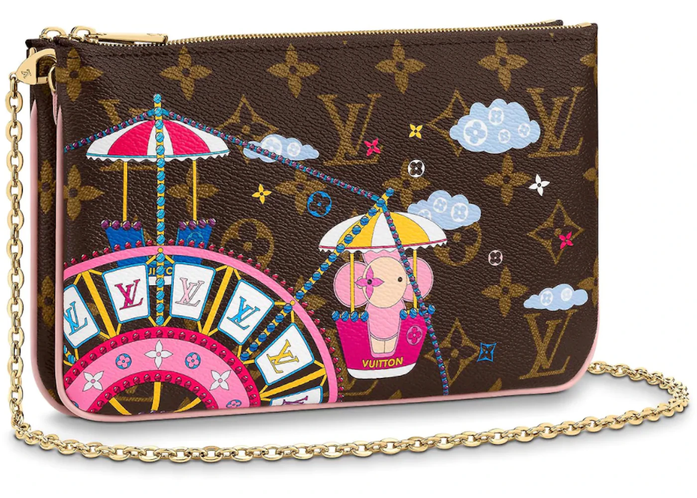 Louis Vuitton Double Zip Pochette Monogram Vivienne Holiday Rose Ballerine  Pink
