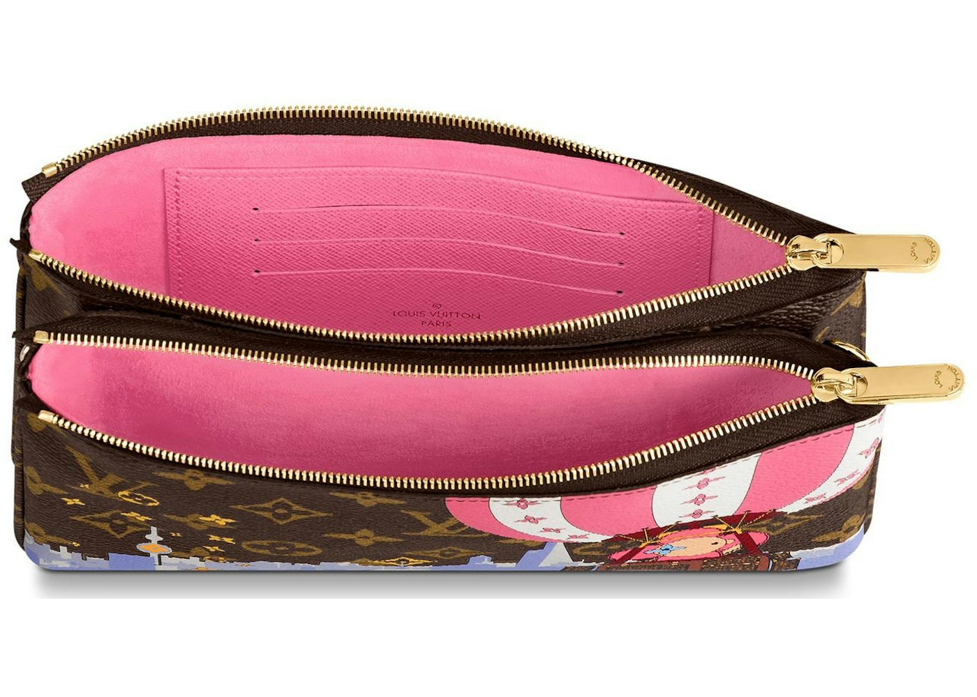 Louis Vuitton Double Zip Pochette Monogram Vivienne Shanghai Pink Lining In Coated Canvas With Gold Tone Louis Vuitton Double Zip Pochette Monogram Vivienne Shanghai Pink Lining In Coated Canvas With Gold Tone