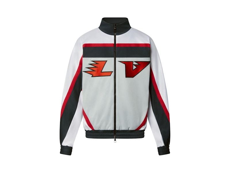 Pre-owned Louis Vuitton Men's Embellished Lv Graphic Hockey Tracktop Jacket In White