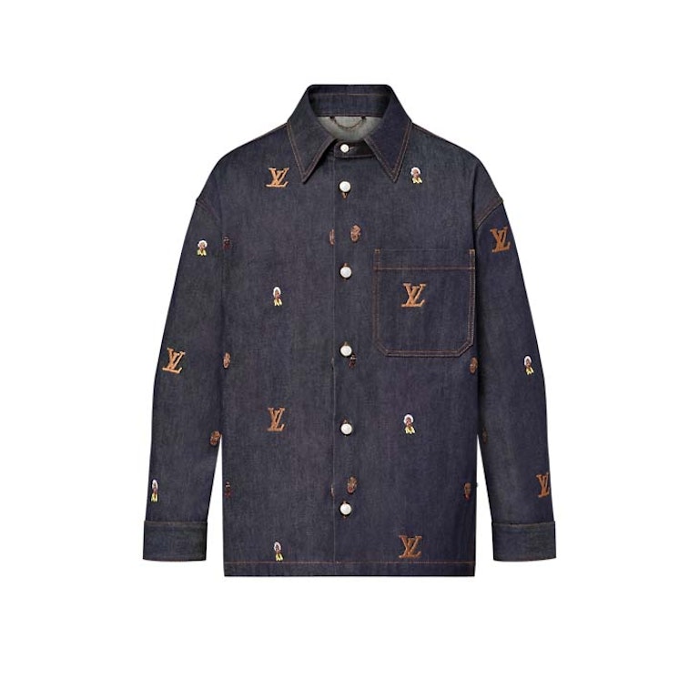 Pre-owned Louis Vuitton Embroidered Denim Overshirt Henry Taylor Indigo
