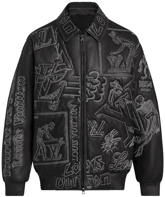 Fakultet plus Robe Louis Vuitton Embroidered Leather Bomber Black - FW21