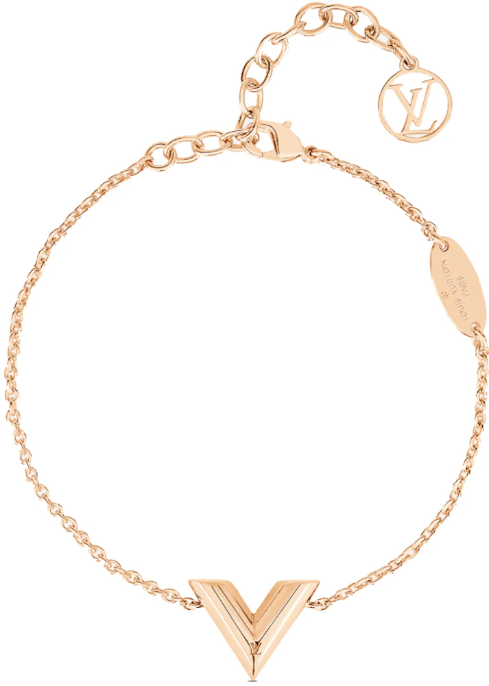 Louis Vuitton Essential V Pink Crystal Rose Gold Tone Chain Link Bracelet  at 1stDibs