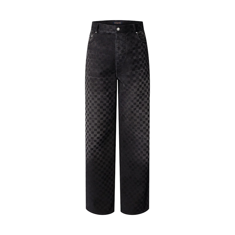 Louis Vuitton Flocked Damier Denim Wide-Leg Pants Black Men's