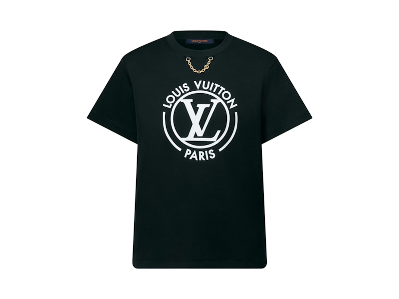 Pre-owned Louis Vuitton Women's Flocked Lv T-shirt In Black/white In Multi