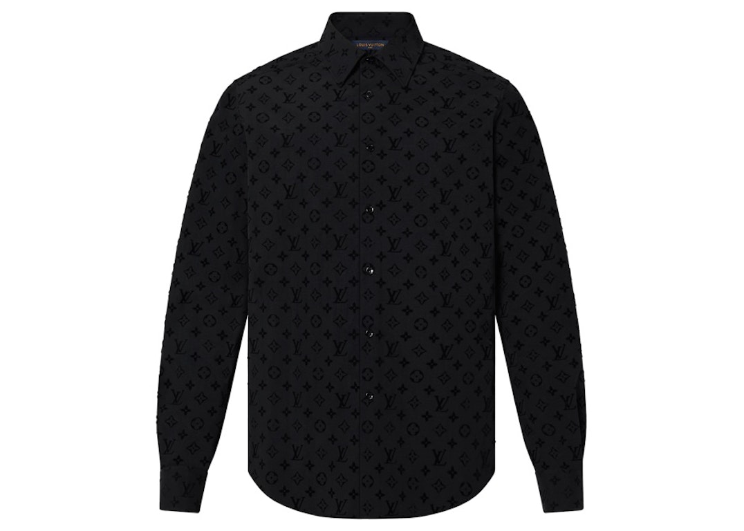 Pre-owned Louis Vuitton Flocked Monogram Classic Shirt Black