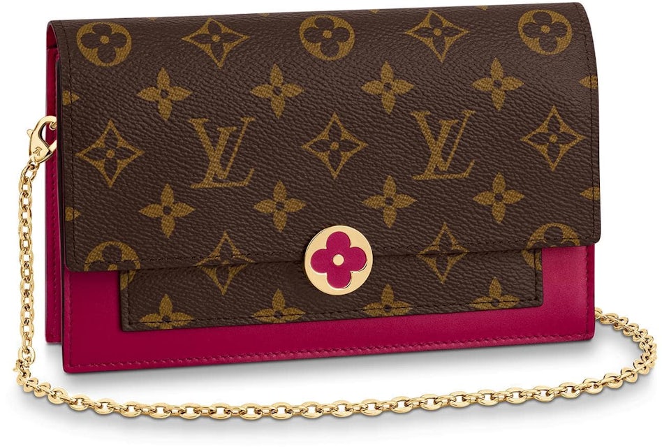 Louis Vuitton Flore Chain Wallet Monogram Brown/Fuchsia in Coated