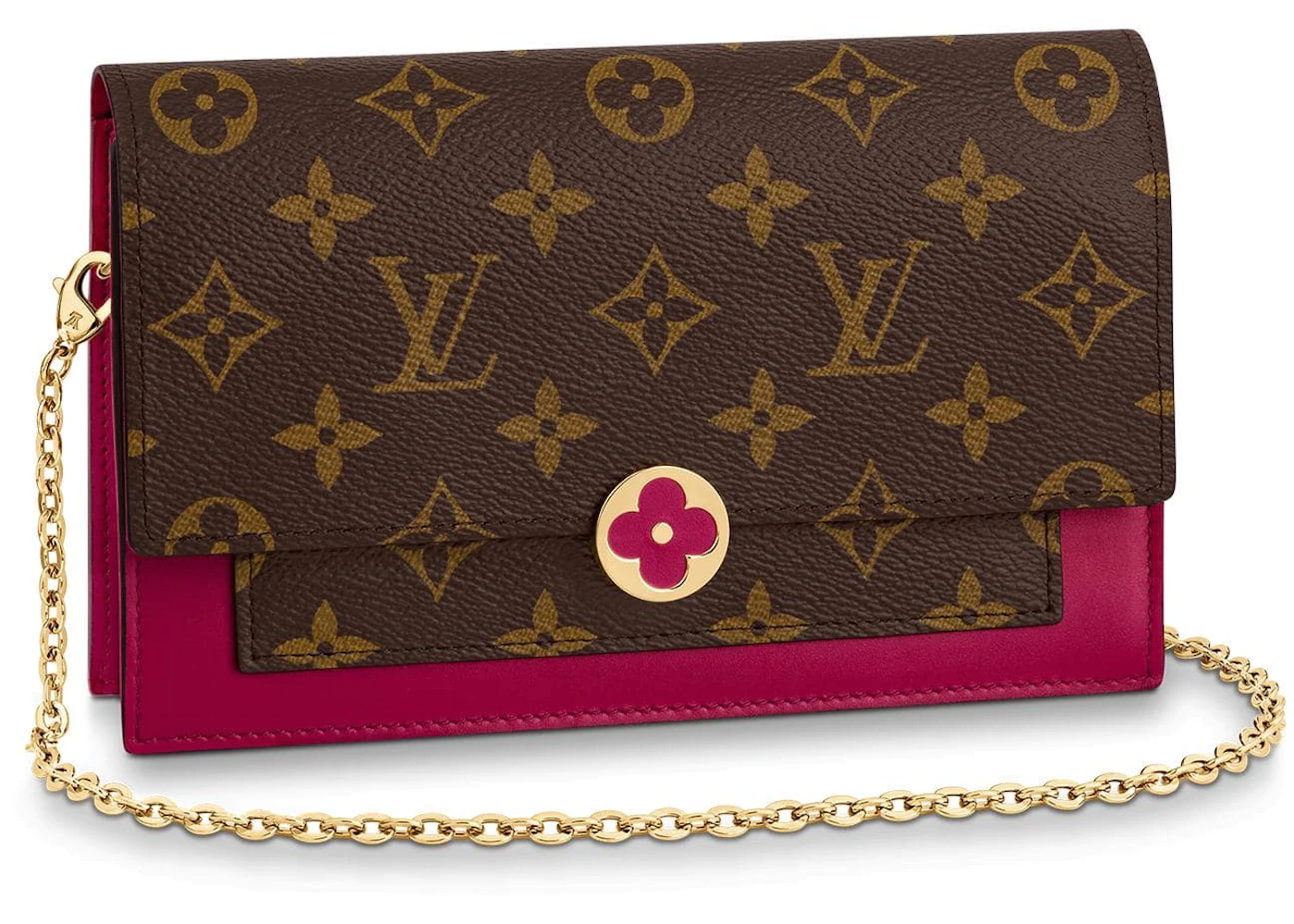 Louis Vuitton Flore Chain Wallet Monogram Brown/Fuchsia in Coated