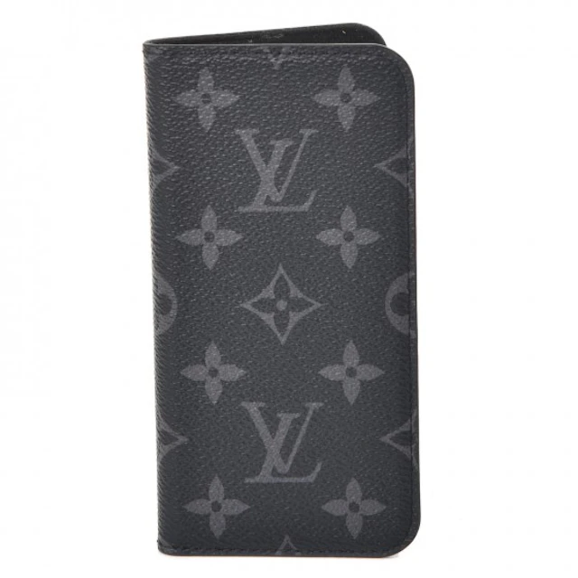 Louis Vuitton Folio Case Iphone X Monogram Eclipse Gray Black In Toile Canvas