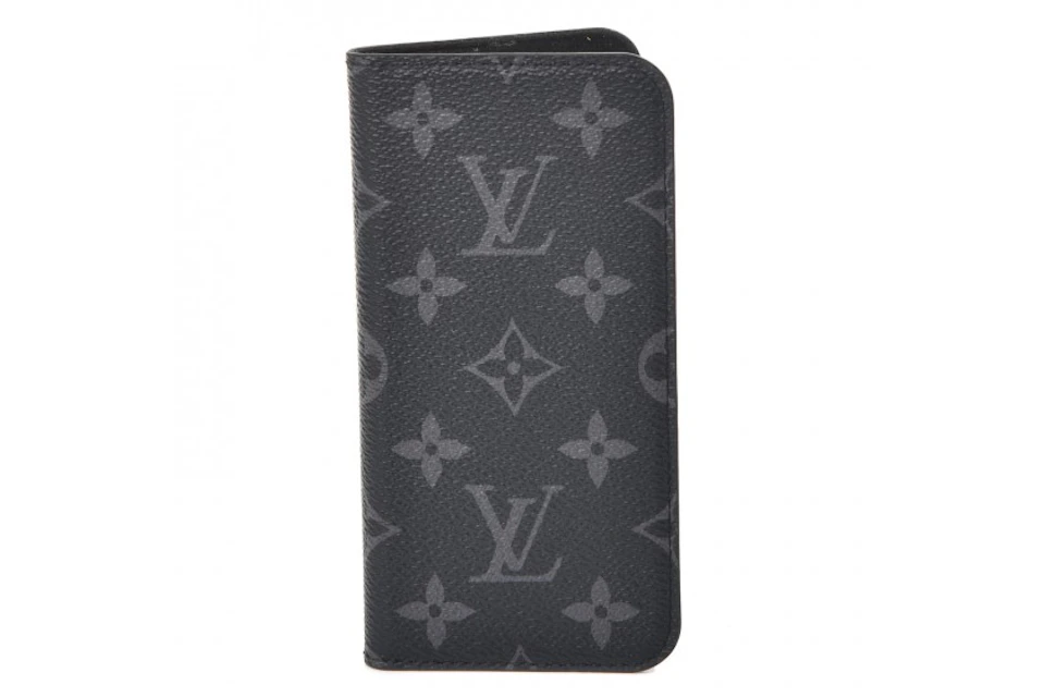 Louis Vuitton Folio Case Iphone X Monogram Eclipse Gray Black In Toile Canvas