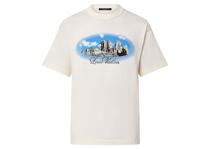 Pre-owned Louis Vuitton Men's Graphic Shortsleeved Cotton Crewneck In Vanilla