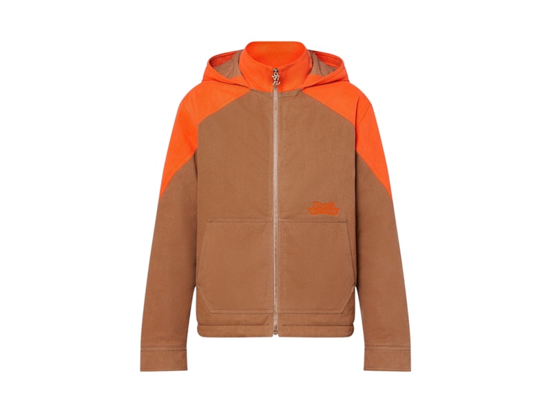 Pre-owned Louis Vuitton Men's Hooded Padded Denim Jacket In Orange/brown In Multi