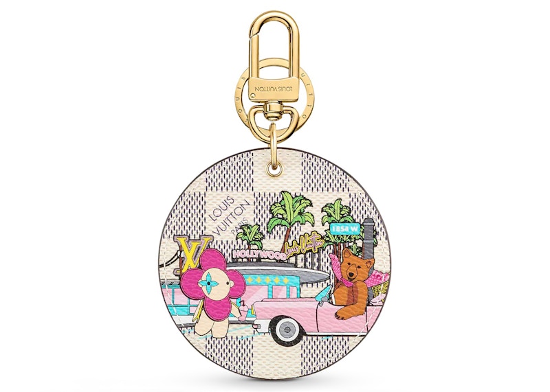 Pre-owned Louis Vuitton Women's Illustre Hollywood Drive Xmas Bag Charm And Key Holder Damier Azur Vivienne In
