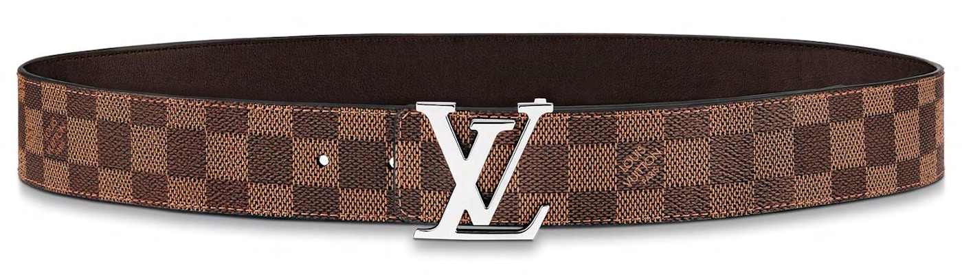 Vuitton Initiales Reversible Belt Damier Ebene 40MM Brown in Coated Canvas Silver-tone