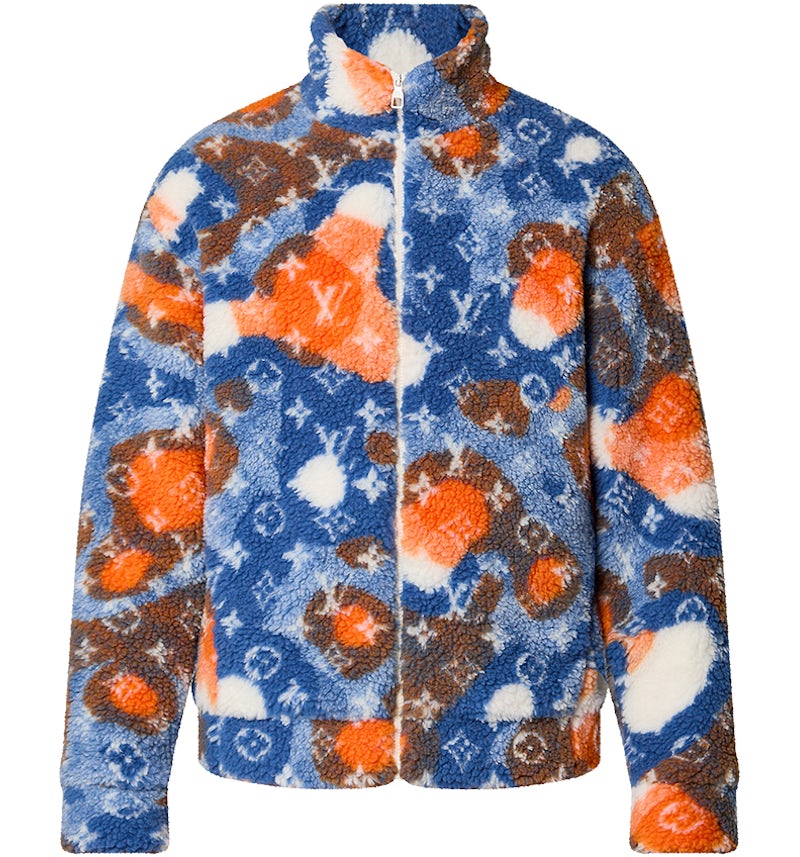 Louis Vuitton Jacquard Tarnfarbe Fleece Blouson Blau/Orange/Weiß