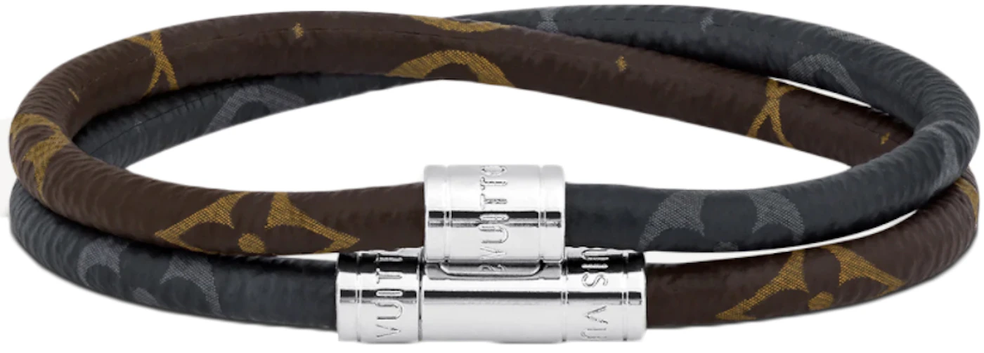 Louis Vuitton Keep It Double Leather Bracelet Eclipse/Macassar in Coated  Canvas with Silver-tone - DE