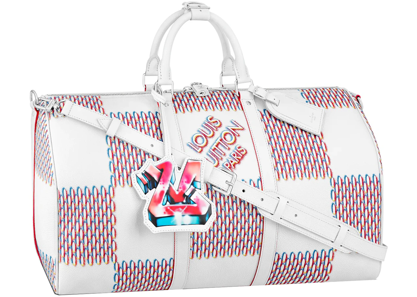 Louis Vuitton Keepall 50B White Damier Spray in Cowhide Leather with  Silver-tone - US