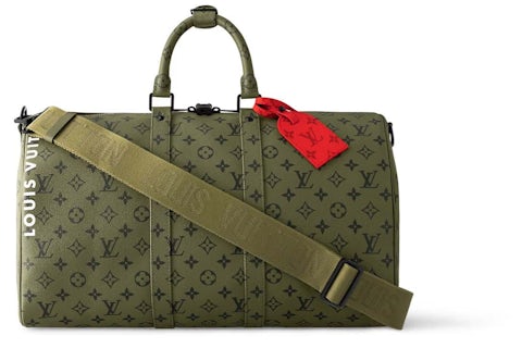 Louis Vuitton Keepall Bandouliere 45 Khaki Green/Vermillion Red in