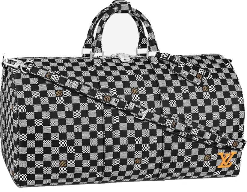 louis vuitton black checkered duffle bag
