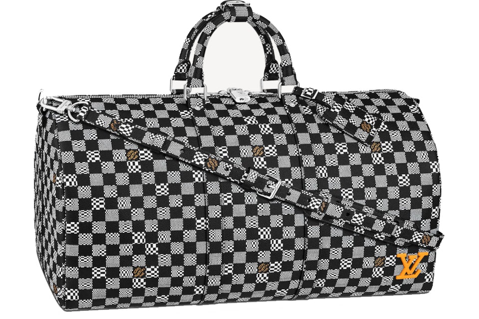 louis vuitton black checkered duffle bag