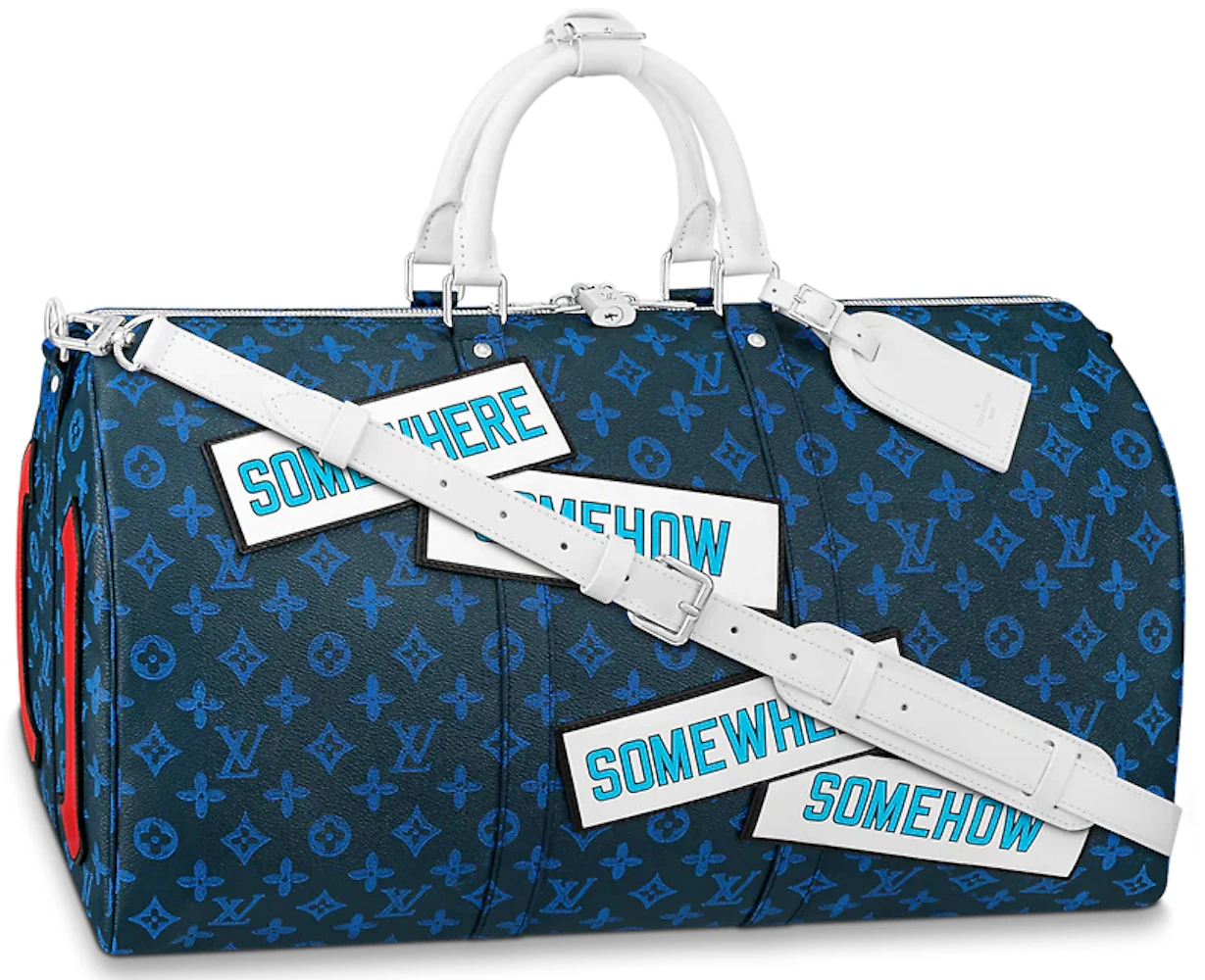 Louis Vuitton Keepall Bandouliere 50 Monogram Blue in Coated
