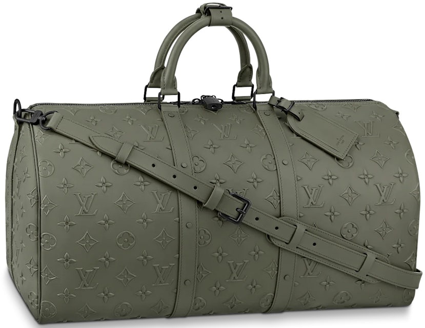 Louis Vuitton Keepall Bandouliere 50 Monogram Seal Khaki in Leather with  Black-tone - US