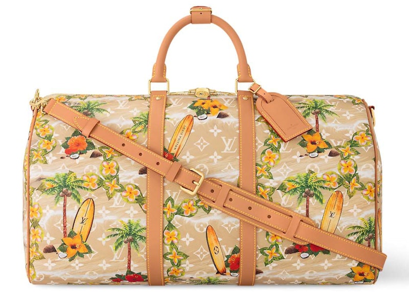 Pre-owned Louis Vuitton Men's Keepall Bandouliere 50 Monogram Surfin In Sand