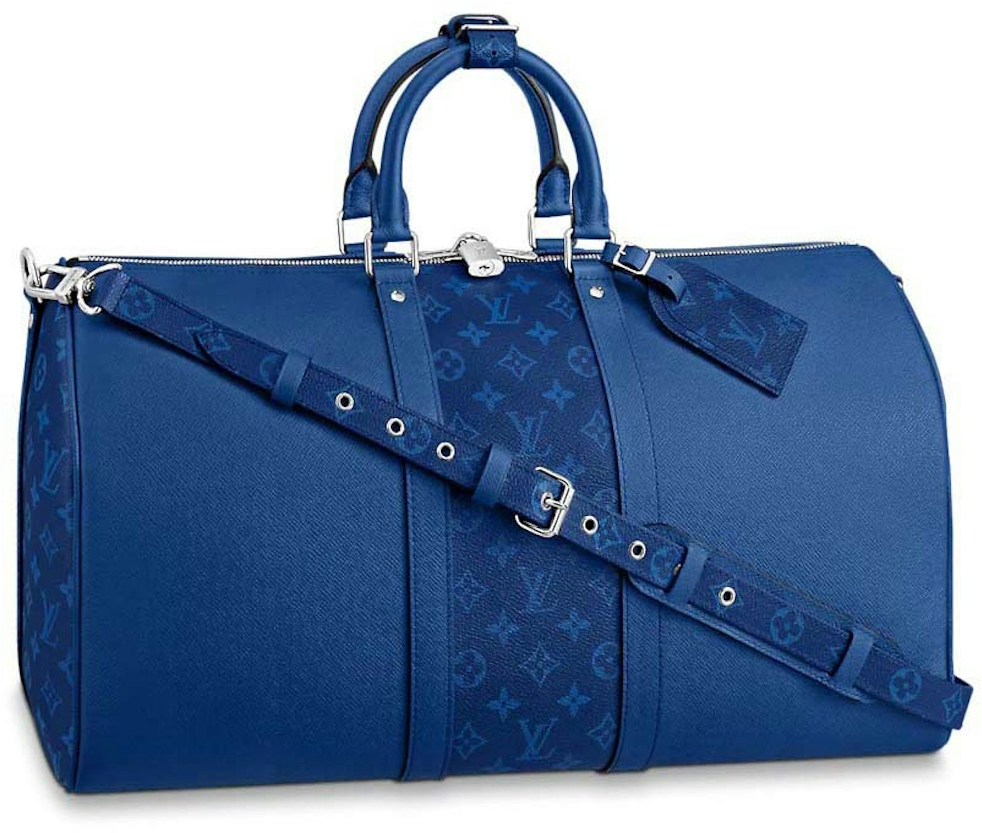 Louis Vuitton Keepall Bandouliere 50 Pacific Blue in Monogram Coated  Canvas/Taiga Cowhide Leather with Silver-tone - US