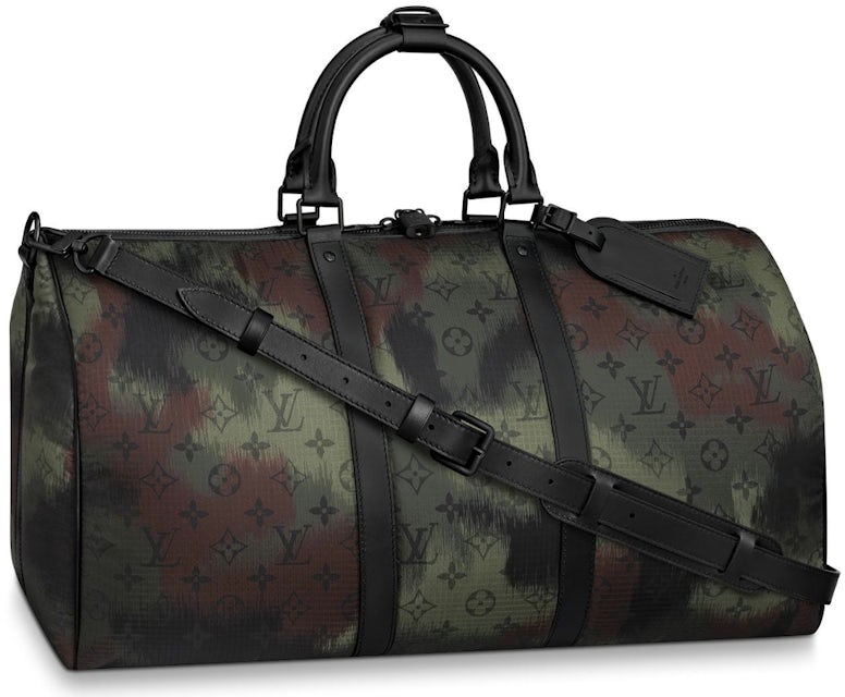 Louis Vuitton Keepall 50 Bandouliere Camouflage Nylon Monogram Travel Bag Black