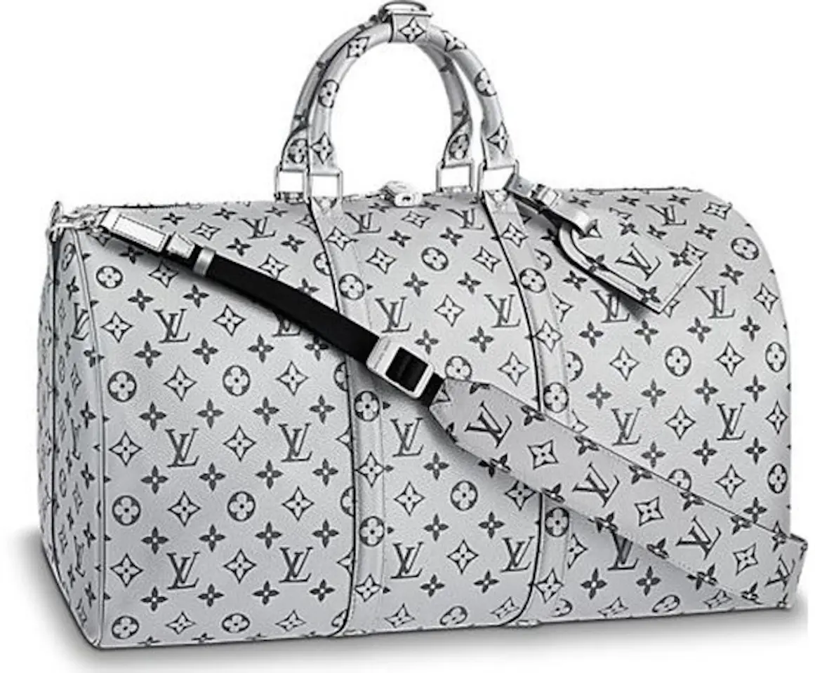 Louis Vuitton Keepall Bandouliere Metallic Monogram 50 Silver in Coated ...