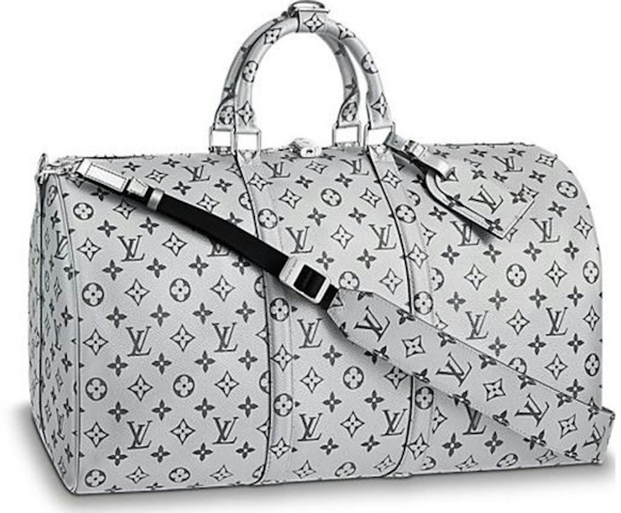 Louis Vuitton Keepall Bandouliere Metallic Monogram 50 Silver in Coated