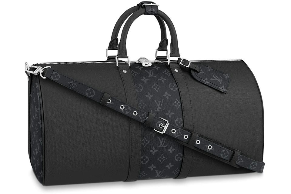 Louis Vuitton Keepall Bandouliere Monogram Eclipse 50 Black in Taiga  Leather/Coated Canvas with Silver-tone - US