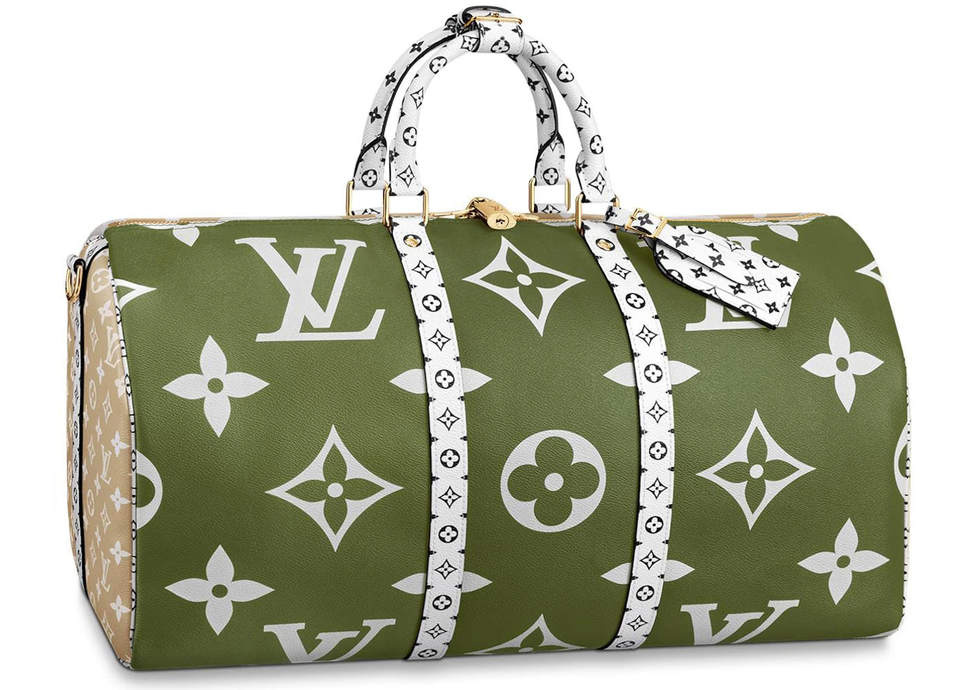 Louis Vuitton Giant Flower Monogram Keepall 50 Bandouliere Khaki Green  Beige Bag