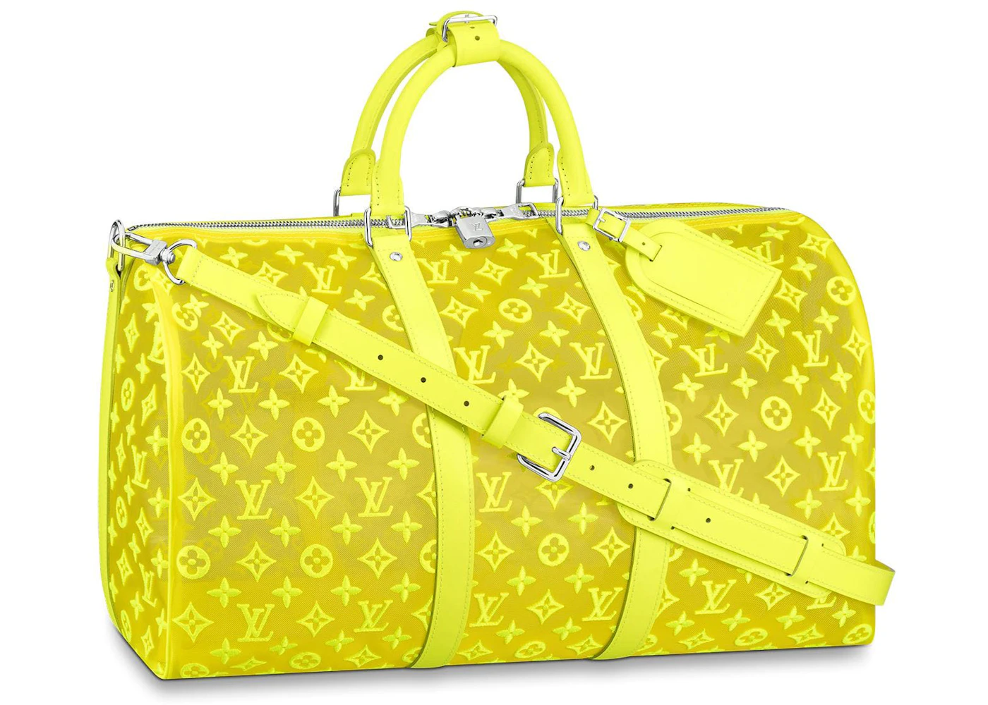 Auth Spa - Dịch Vụ Spa Túi Xách, Giày Dép Authentic Tại HCM. Louis Vuitton Keepall Bandouliere Monogram Mesh 50 Yellow in Mesh/Leather with Silver-tone - US