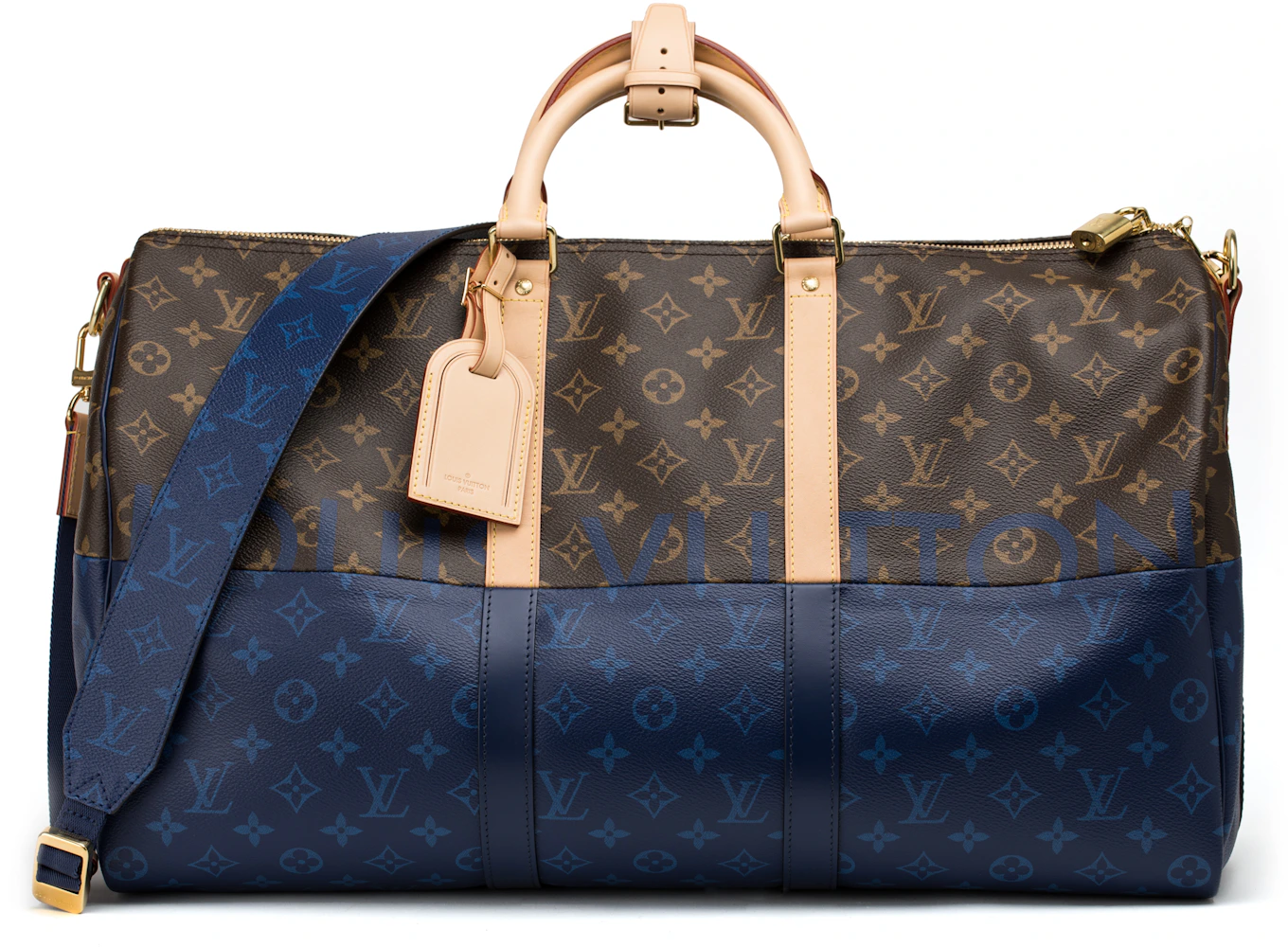 Louis Vuitton Keepall Bandouliere Monogram Eclipse Outdoor Split 50 Brown/Pacific  Blue in Canvas with Brass - GB