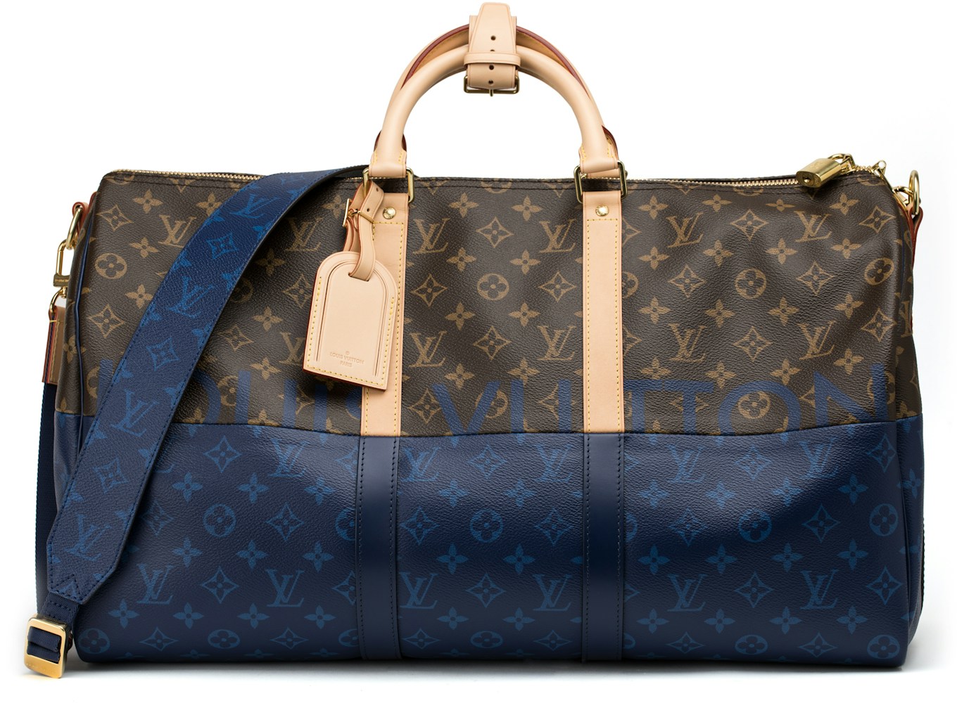 Louis Vuitton Keepall Monogram Eclipse Outdoor Split 50 Brown/Pacific Blue Canvas with Brass