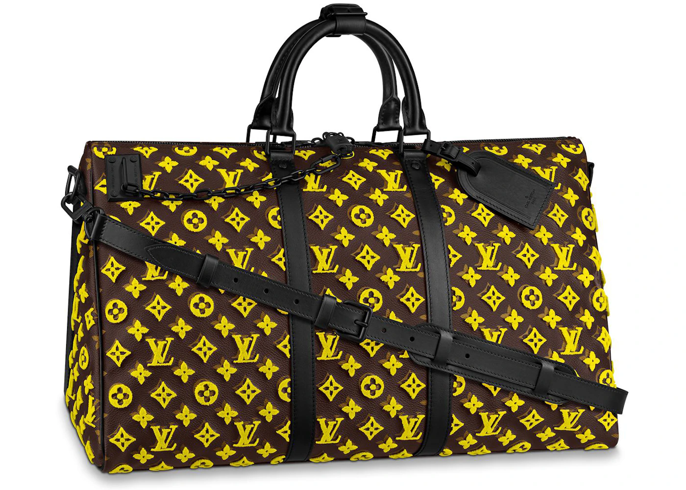 Louis Vuitton Keepall Triangle Bandouliere Monogram Tuffetage 50 Yellow in  Coated Canvas with Matte Black-tone - US