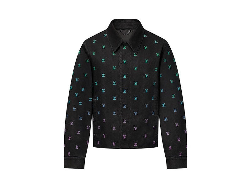 Pre-owned Louis Vuitton Men's Lv Blason Gradient Embroidered Denim Coach Jacket In Black