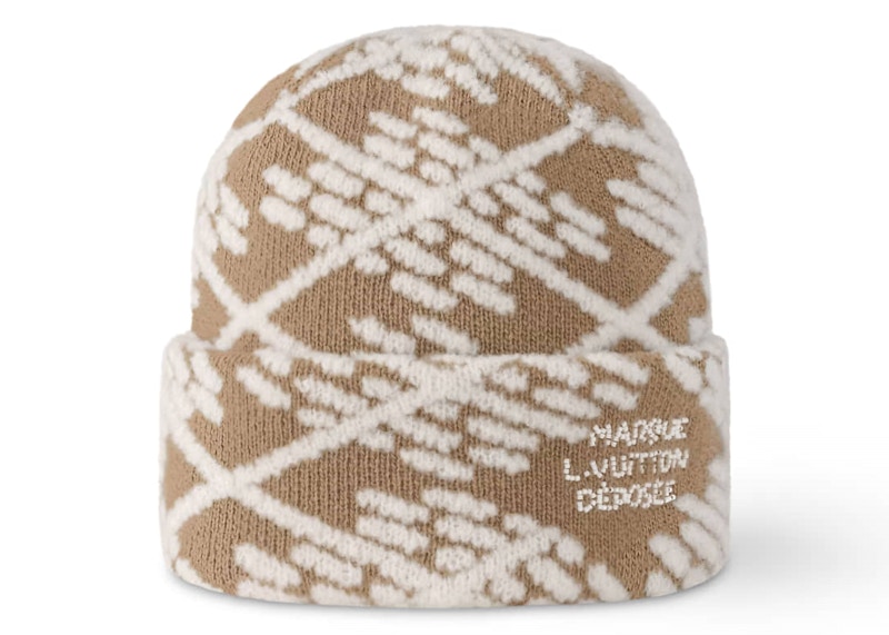 Pre-owned Louis Vuitton Men's Lv Crush Damier Argyle Beanie In Beige