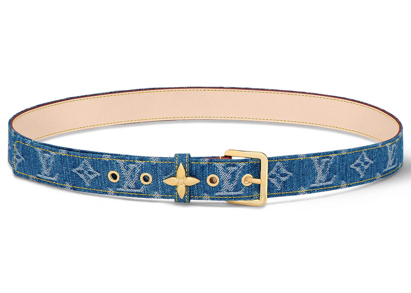 Louis Vuitton LV Flowergram Ardillon 30mm Belt Monogram Denim Blue 