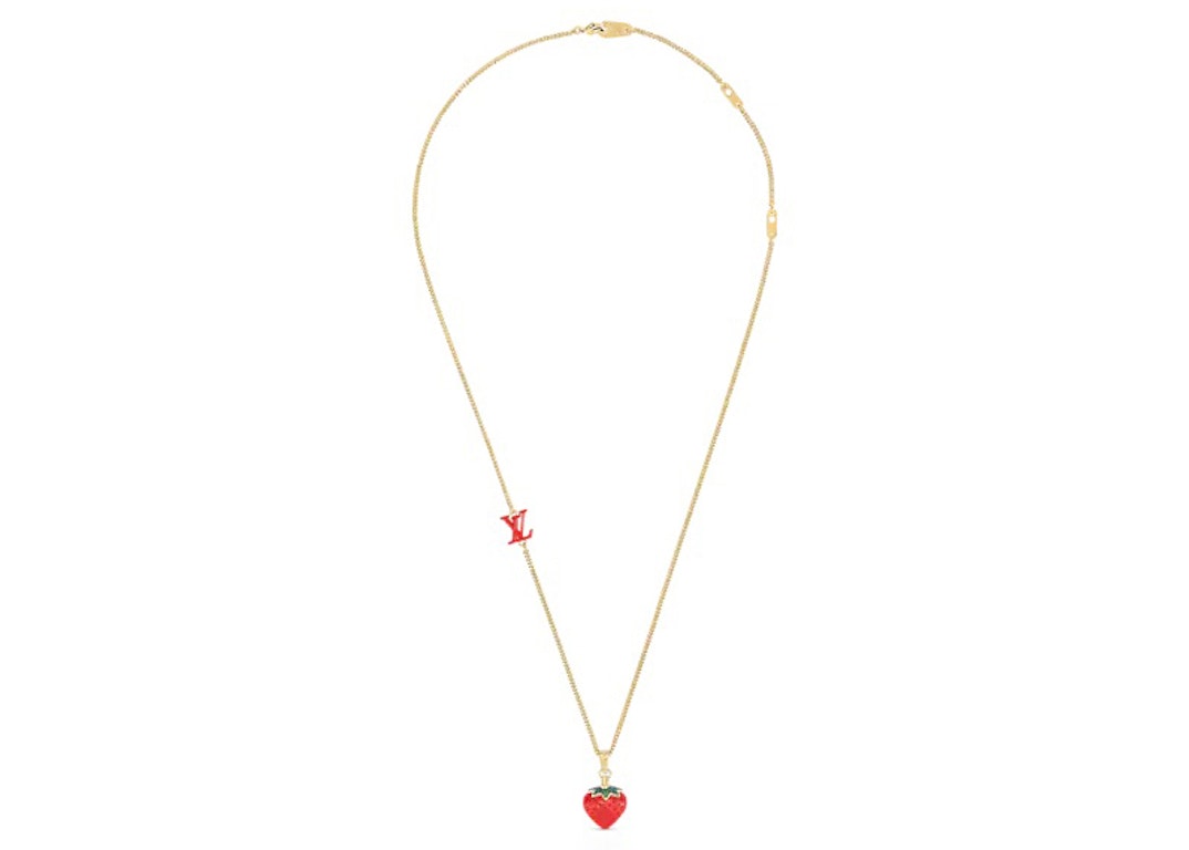 Pre-owned Louis Vuitton Lv Fruits Strawberry Pendant Gold/red